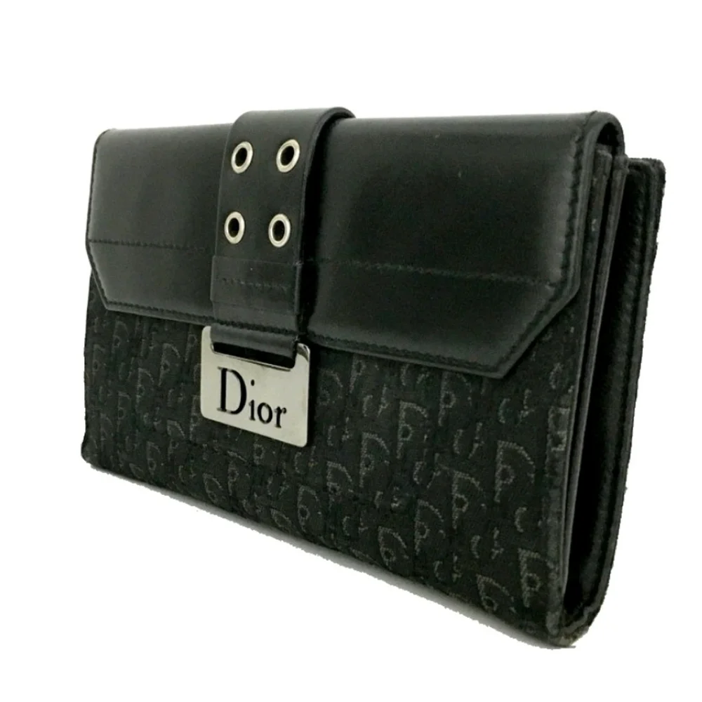 Christian Dior Vintage Trotter Monogram Long Wallet Black Canvas Leather w/ Box